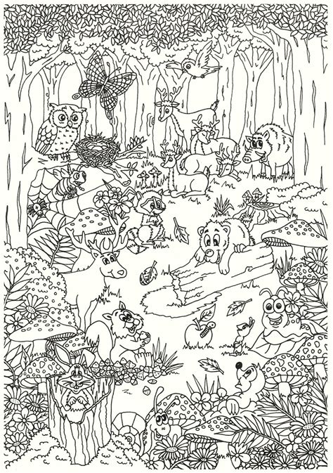 Desenho para Colorir de animais na floresta Imagens Grátis para