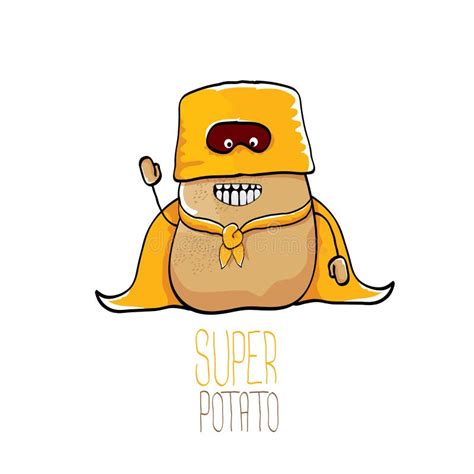 Vector Funny Cartoon Cute Brown Super Hero Potato With Orange Hero Cape