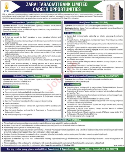 Zarai Taraqiati Bank Limited Ztbl Jobs Job Advertisement Pakistan