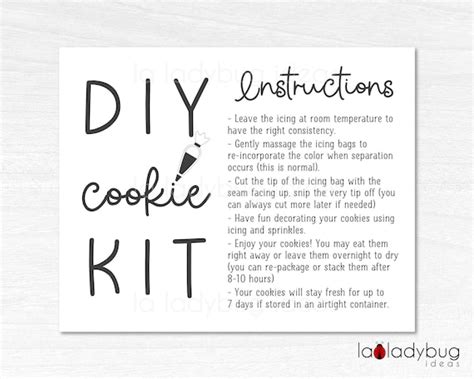 Diy Cookie Kit Instructions Diy Cookie Kit Directions Cookie Etsy