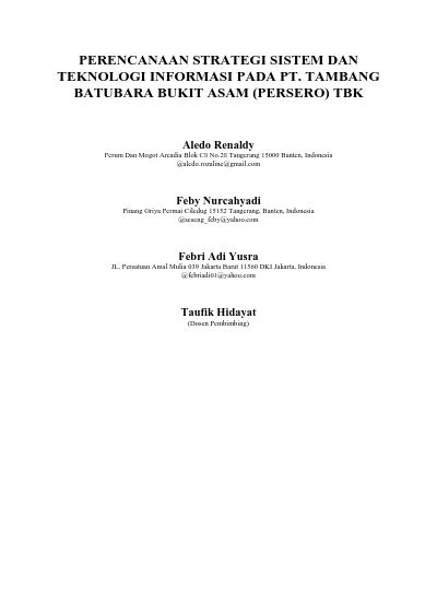 PERENCANAAN STRATEGI SISTEM DAN TEKNOLOGI INFORMASI PADA PT TAMBANG