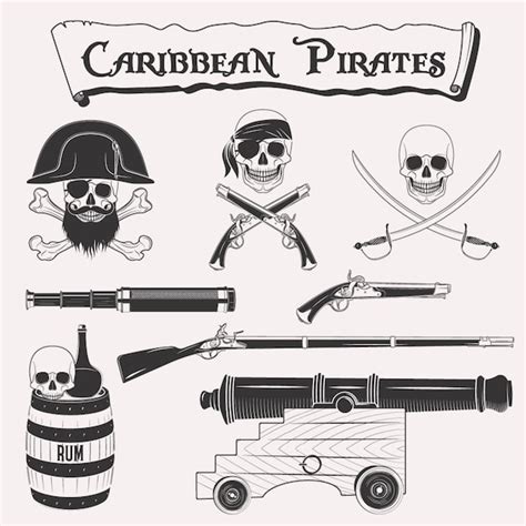 Premium Vector Caribbean Pirates Drawings Set Symbols Of Piracy