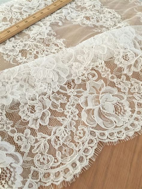 3 Yards Ivory French Alencon Lace Fabric Trim With Double Etsy