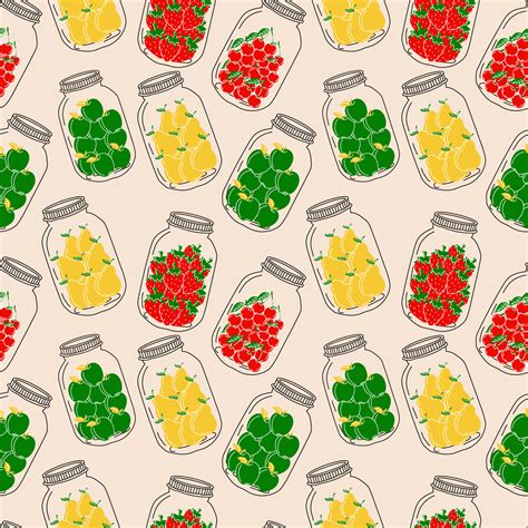 Seamless Pattern With Set Of Jars With Fruit Compote Vector In