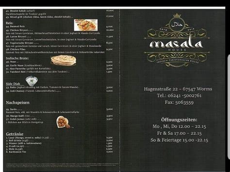 Menu At Masala House Indische Und Pakistanische Spezialit Ten