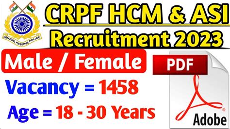 CRPF 2022 New Vacancy HCM ASI CRPF Recruitment 2022 2023 YouTube