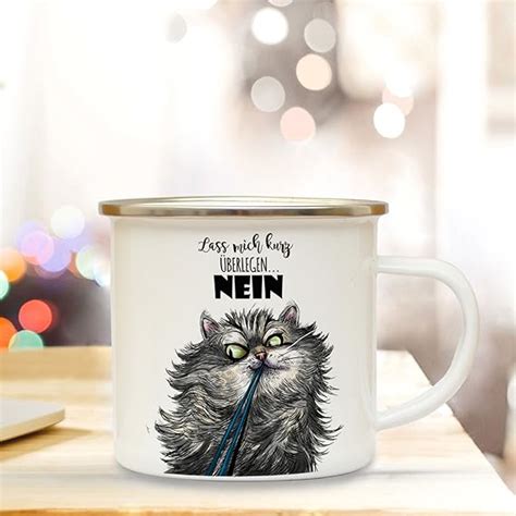 Ilka Parey Wandtattoo Welt Emaille Becher Camping Tasse Mit Katze