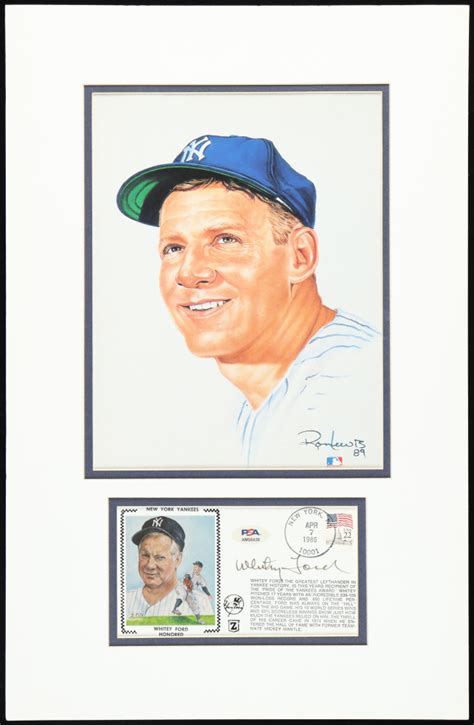 Whitey Ford Signed Yankees Custom Matted Fdc Envelope Display Psa