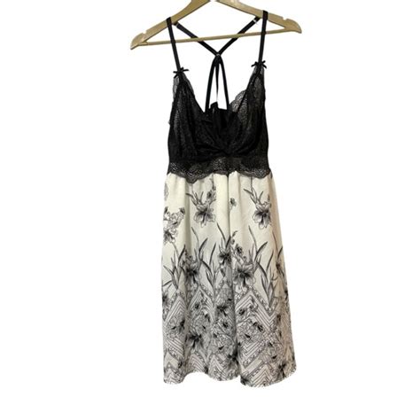 Cacique Intimates Sleepwear Cacique Black White Lace Mesh Babydoll Lingerie Top Size