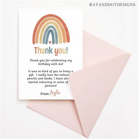 Editable Rainbow Birthday Thank You Card Instant Download Printable Invite Digital Evite Etsy