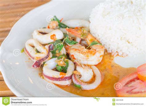 Seafood And Basil Stir Fry Stock Photo Image Of Lunch 46616528