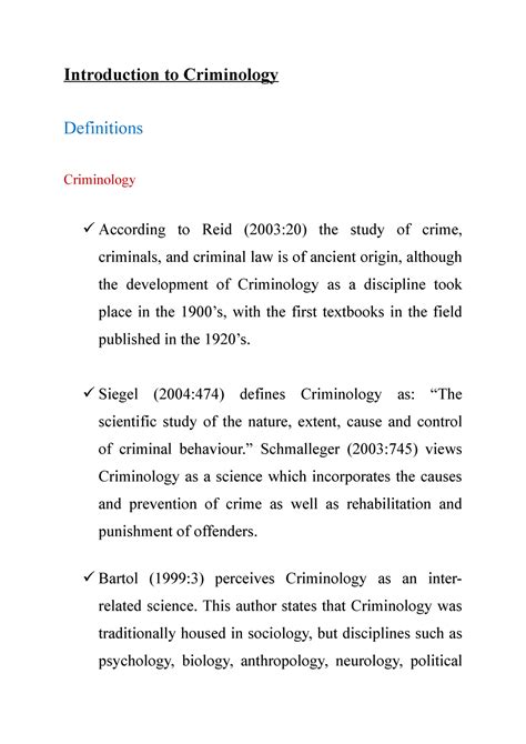Week 1 Introduction To Criminology Including Basic Concepts In