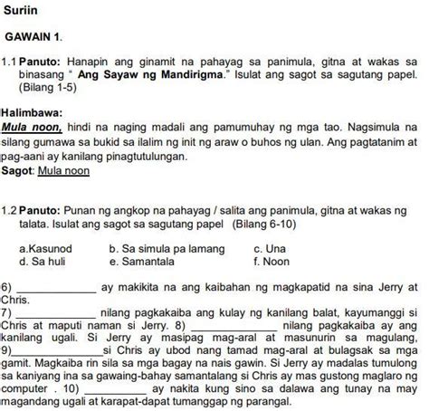 Suriin Gawain Panuto Hanapin Ang Ginamit Na Pahayag Sa Panimula