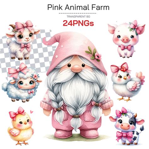 Pink Farm Clipart And Watercolor Animals Bundle Png Collection Perfect