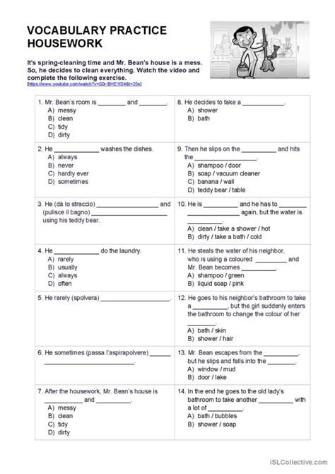 Housework Worksheet Based On Mr B Fran Ais Fle Fiches Pedagogiques