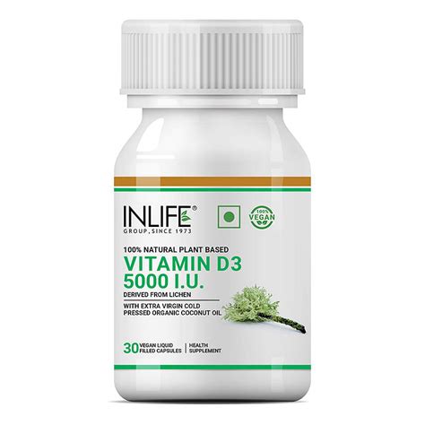 Inlife Plant Based Vitamin D3 From Lichen 5000 Iu In Organic Extra Virgin Cold Pressed Coconut