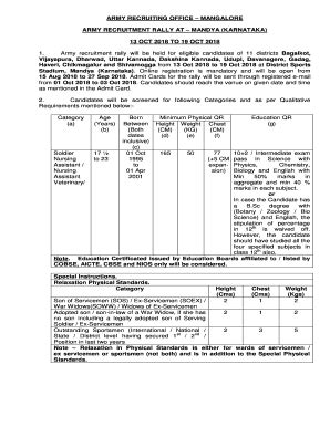 Fillable Online Joinindianarmy Nic Mangalore Army Recruitment Rally At