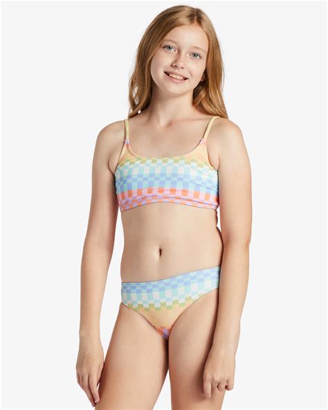 Girls Paradise Check Two Piece Trilet Bikini Set Multi Billabong