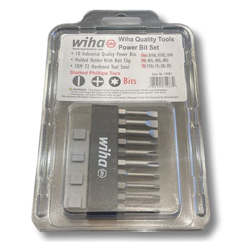 Wiha 10 Piece Power Bit Set 1 4 Hex Shank Slotted Phillips Torx Bits