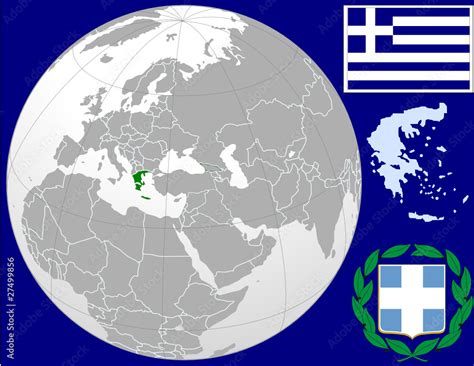 Greece Globe Map Locator World Flag Coat Stock Vector Adobe Stock