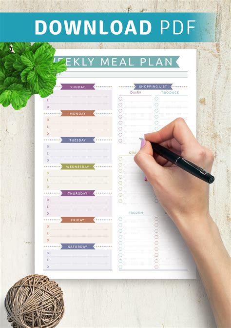 Download Printable Weekly Meal Plan With Shopping List Casual Style Pdf