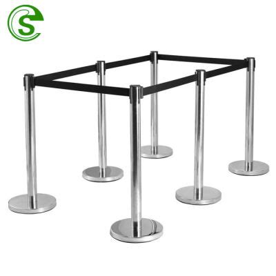 Stainless Steel Queue Barrier Stand Retractable Belt Railing Line Post