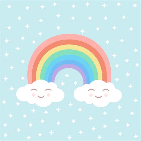 Premium Vector Rainbow With Cute Clouds And White Stars On An