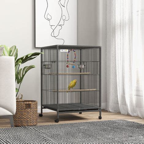 PawHut Bird Cage With Rolling Stand For Small Birds Grey