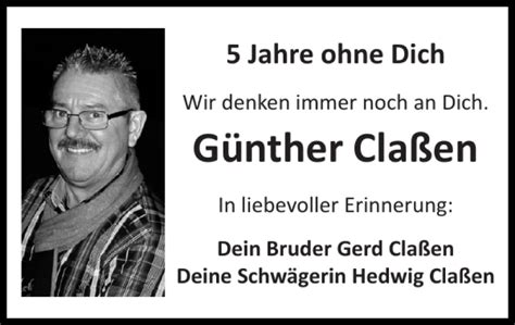 Traueranzeigen von Günther Claßen Aachen gedenkt