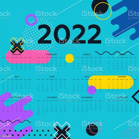 2022 Calendar Vector Illustration Template Planner Geometric Shapes And