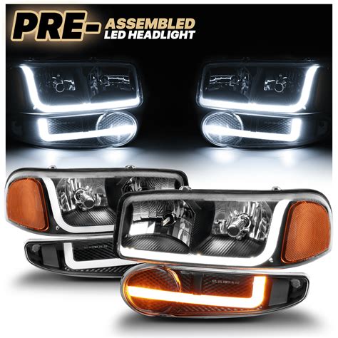 M Auto Headlights Assembly W 2 Pairs Pre Assembled 6000k Led Bulbs For