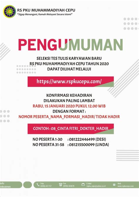 PENGUMUMAN TES TULIS PENERIMAAN KARYAWAN BARU 2020 RS PKU