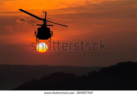 Silhouette Helicopter Sunset Stock Photo (Edit Now) 389887969