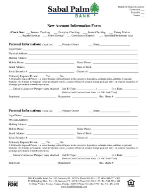 Fillable Online New Account Information Form Paycheck Sabal Palm