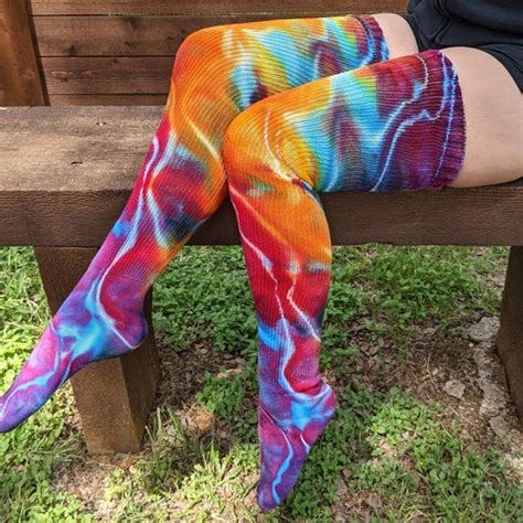 Tie Dye Thigh High Socks Etsy