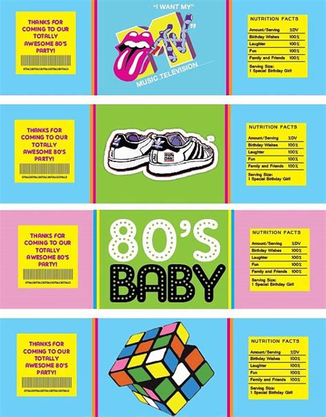 Printable 80 S Party Water Bottle Labels On Etsy 5 00 Water Party 80s Party Party