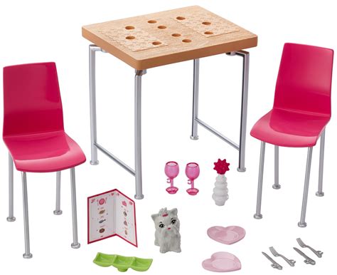 Barbie Furniture And Pet Set W Ith Dining Table And Two Chairs