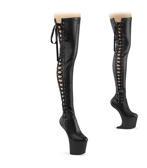 CRAZE 3050 Plateau Pony Overknee Stiefel Schwarz Matt Pleaser