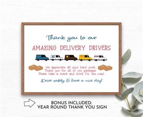 Delivery Drivers Thank You Sign Printable Delivery Drivers Etsy