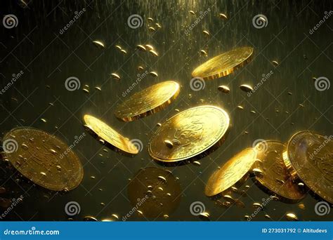 Grandes Monedas De Oro Brillantes Cayendo Sobre Fondo Oscuro Stock De