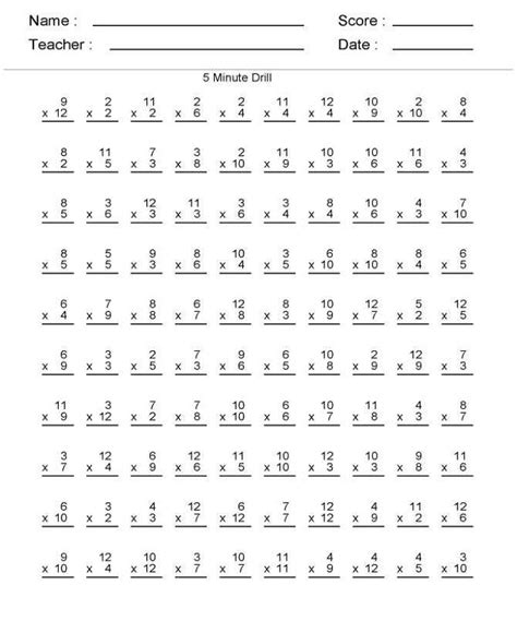 Printable Multiplication Worksheets 1 12 Printable Worksheets