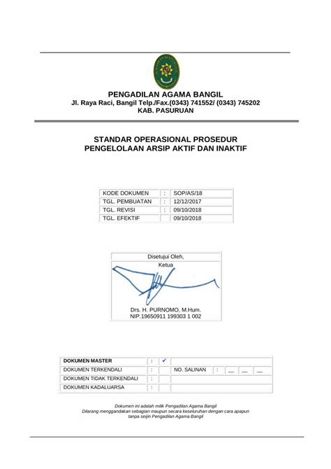 PDF STANDAR OPERASIONAL PROSEDUR PENGELOLAAN ARSIP AKTIF DAN