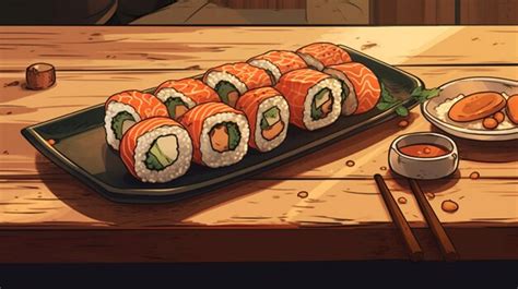 Premium Ai Image Roll Sushi In Anime Style