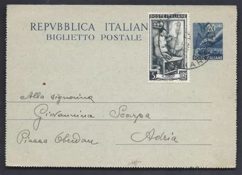 STORIA POSTALE REPUBBLICA 1952 Biglietto 20L Da Belluno A Adria GH