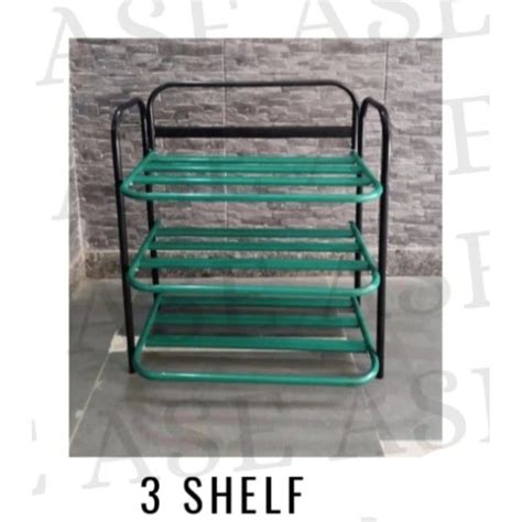 Powder Coated Mild Steel Metal Shoes Rack 3 Shelves Free Standing At