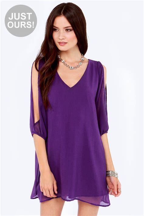 Pretty Purple Dress Shift Dress Cold Shoulder Dress 4400 Lulus