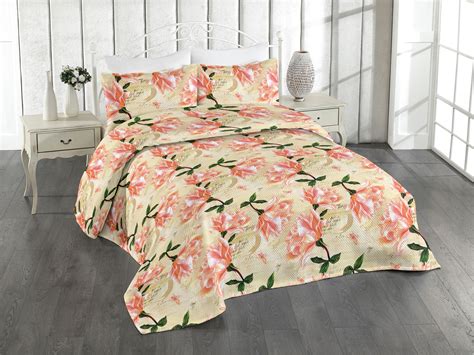 Ambesonne Vintage Quilted Bedspread Set 3 Pcs Nostalgic Details