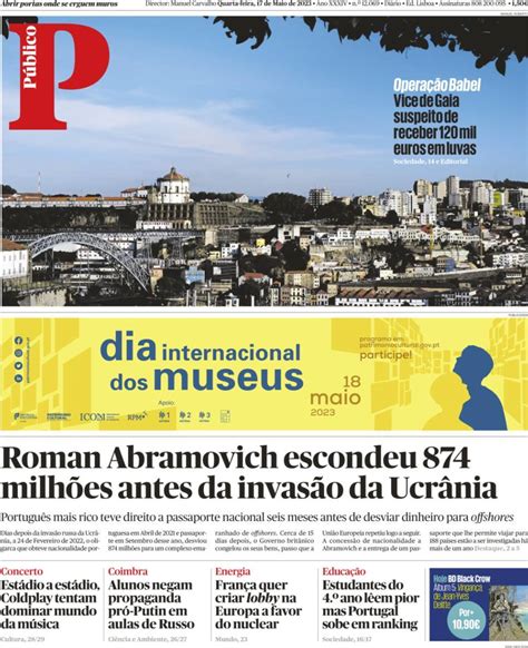 P Blico Capa Da Edi O De Quarta Feira De Maio