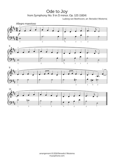 Beethoven Ode To Joy Beginner Piano Arrangement