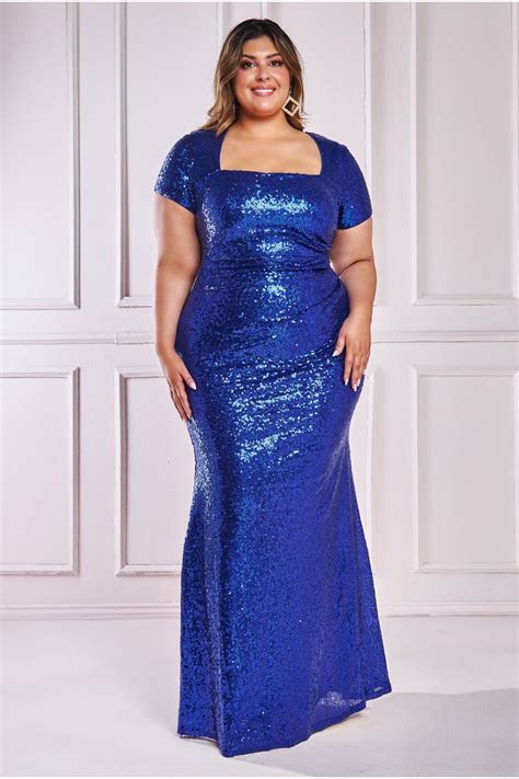 Sequin Portrait Neckline Maxi Dress Royal Blue